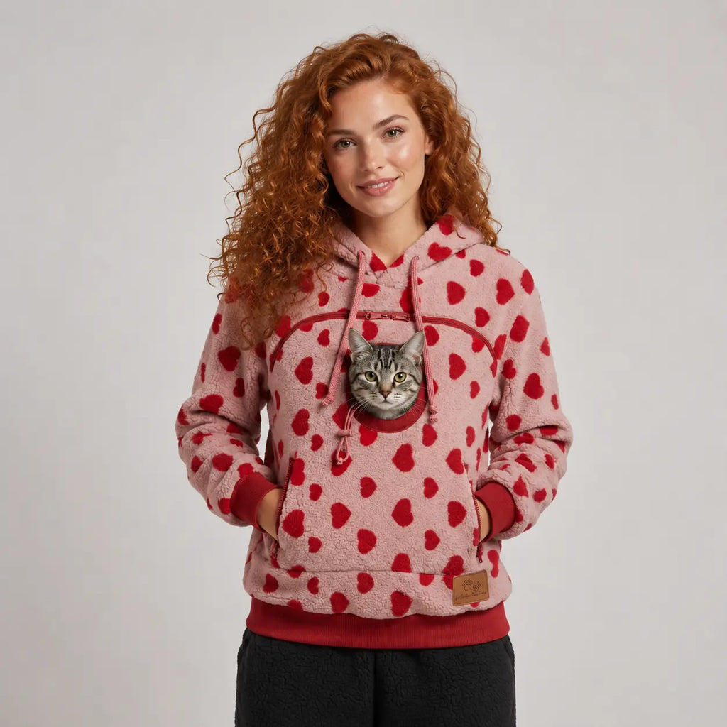 PawHug pet-carrying hoodie in Blush Hearts