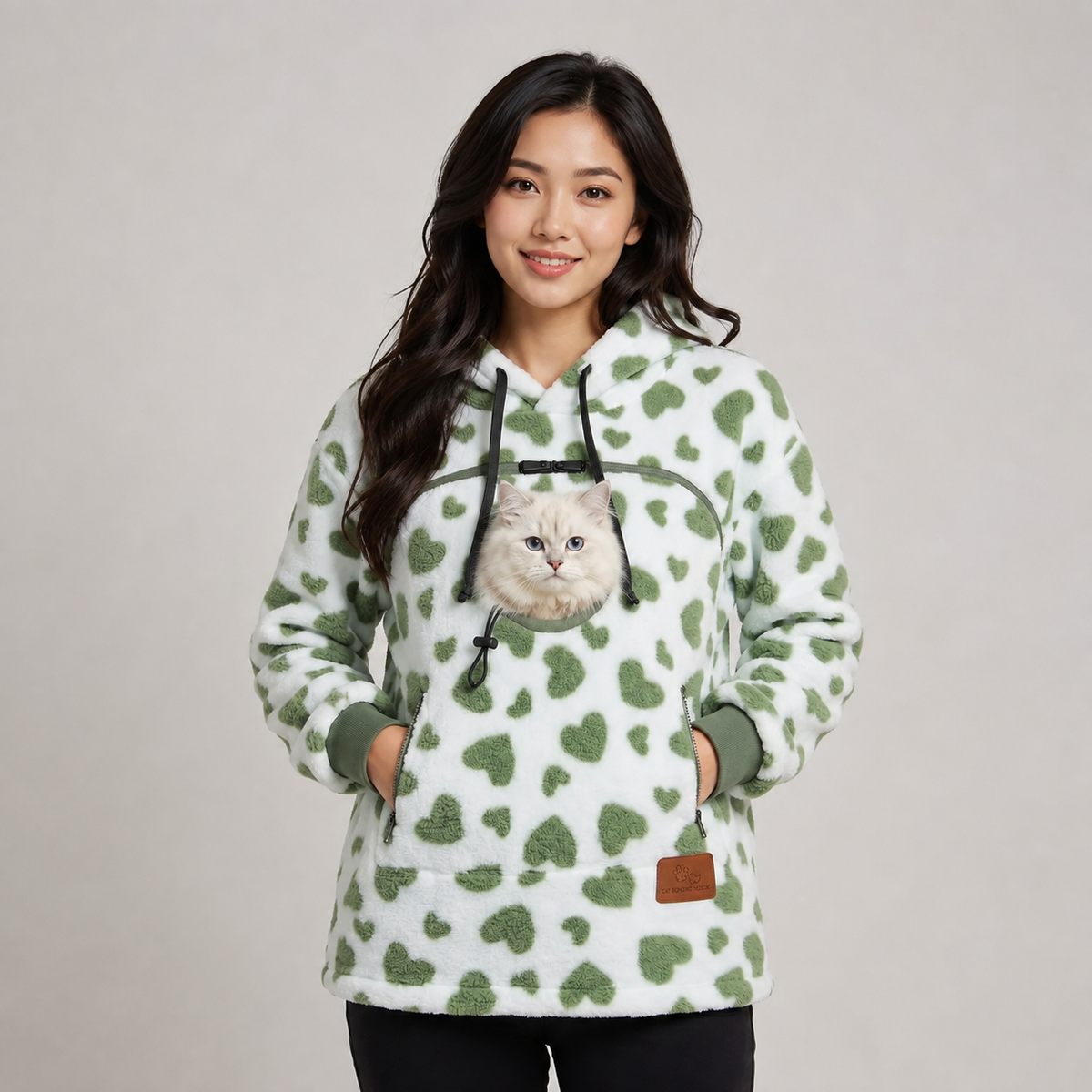PawHug pet-carrying hoodie in Sage Hearts